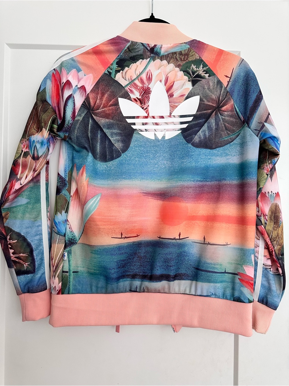 adidas Pink Ribbed Collar Jacket with Blue Tags - Picture 8 of 9